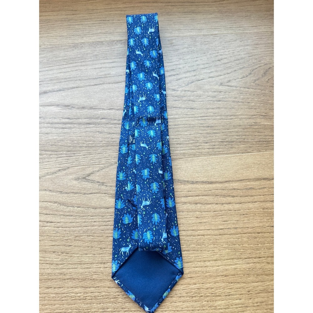 Hermes Paris Men Blue Silk Animal Floral Gazelle Print Tie 7069TA Made in France - Picture 4 of 6
